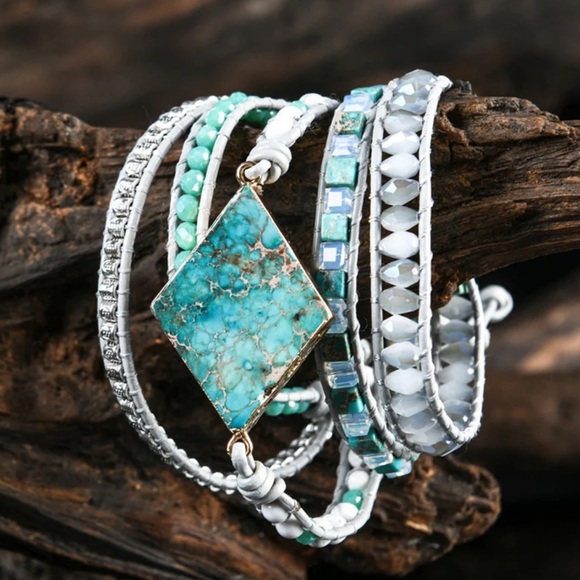 Sky Blue Imperial Jasper Bracelet wrap around - Picture 5 of 9